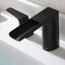 EZANDA 2-Handle Widespread Waterfall Bathroom Lavatory Faucet with Pop-up Sink Drain Assembly & Faucet Supply Lines, Matte Black (1431204)