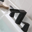 EZANDA 2-Handle Widespread Waterfall Bathroom Lavatory Faucet with Pop-up Sink Drain Assembly & Faucet Supply Lines, Matte Black (1431204)