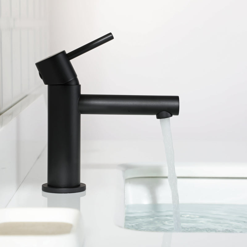 EZANDA Brass Bathroom Faucet with Drain Assembly, Lavatory Faucet with Faucet Supply Lines & Water Supply Hoses Included, Matte Black (1432004)