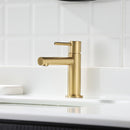 EZANDA Brass Bathroom Faucet with Drain Assembly, Bathroom Sink Faucet with Faucet Supply Lines & Water Supply Hoses Included, Brushed Gold 1432008