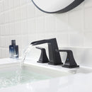 EZANDA Two-Handle Widespread Waterfall Faucet, 3 Hole Bathroom Sink Faucet with Metal Pop-up Sink Drain & Faucet Supply Lines, Matte Black 1432704