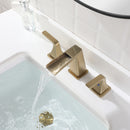 EZANDA Two-Handle Widespread Waterfall Faucet, 3 Hole Bathroom Sink Faucet with Metal Pop-up Sink Drain & Faucet Supply Lines, Brushed Gold 1432708