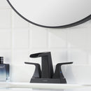 EZANDA 2-Handle Waterfall Faucet, 4 Inch Centerset Bathroom Sink Faucet with Metal Pop-up Sink Drain & Faucet Supply Lines, Matte Black (1433004)