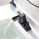 EZANDA 2-Handle Waterfall Faucet, 4 Inch Centerset Bathroom Sink Faucet with Metal Pop-up Sink Drain & Faucet Supply Lines, Matte Black (1433004)
