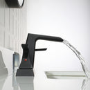 EZANDA 2-Handle Waterfall Faucet, 4 Inch Centerset Bathroom Sink Faucet with Metal Pop-up Sink Drain & Faucet Supply Lines, Matte Black (1433004)