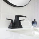EZANDA 2-Handle Waterfall Faucet, 4 Inch Centerset Bathroom Sink Faucet with Metal Pop-up Sink Drain & Faucet Supply Lines, Matte Black (1433004)