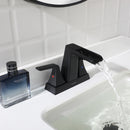 EZANDA 2-Handle Waterfall Faucet, 4 Inch Centerset Bathroom Sink Faucet with Metal Pop-up Sink Drain & Faucet Supply Lines, Matte Black (1433004)