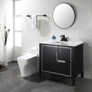 EZANDA 2-Handle Waterfall Faucet, 4 Inch Centerset Bathroom Sink Faucet with Metal Pop-up Sink Drain & Faucet Supply Lines, Matte Black (1433004)