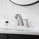 EZANDA Brass 2-Handle Bathroom Sink Faucet Cross handle 4 Inch Centerset Lead-Free Lavatory Metal Supply Lines Brushed Nickel (1433502)
