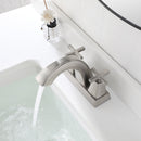 EZANDA Brass 2-Handle Bathroom Sink Faucet Cross handle 4 Inch Centerset Lead-Free Lavatory Metal Supply Lines Brushed Nickel (1433502)