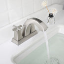 EZANDA Brass 2-Handle Bathroom Sink Faucet Cross handle 4 Inch Centerset Lead-Free Lavatory Metal Supply Lines Brushed Nickel (1433502)
