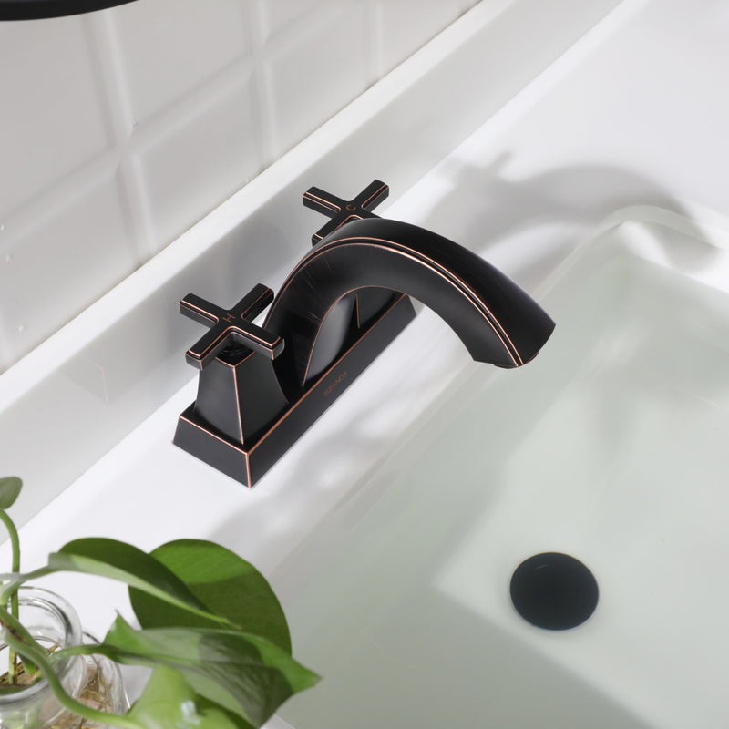 EZANDA 2-Handle Bathroom Sink Faucet Cross handle 4 Inch Centerset Metal Pop-up Sink Drain Supply Lines Oil Rubbed Bronze (1433503)