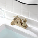 EZANDA 2-Handle Bathroom Sink Faucet Cross handle 4 Inch Centerset Metal Pop-up Sink Drain Supply Lines Brushed Gold (1433508)