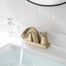 EZANDA 2-Handle Bathroom Sink Faucet Cross handle 4 Inch Centerset Metal Pop-up Sink Drain Supply Lines Brushed Gold (1433508)