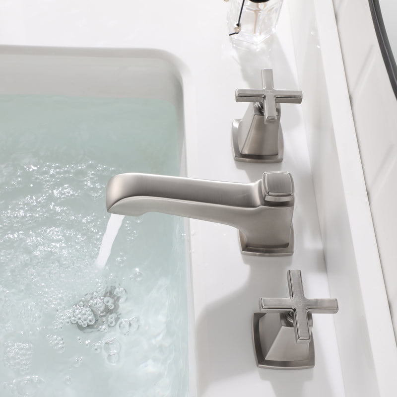 EZANDA 2-Handle Widespread Bathroom Faucet Cross handles 3 Hole Metal Pop-up Sink Drain, Brushed Nickel （1433602）