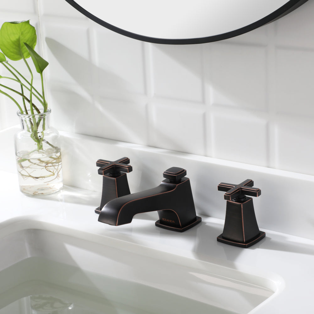 EZANDA Brass 2-Handle Widespread Bathroom Sink Faucet with