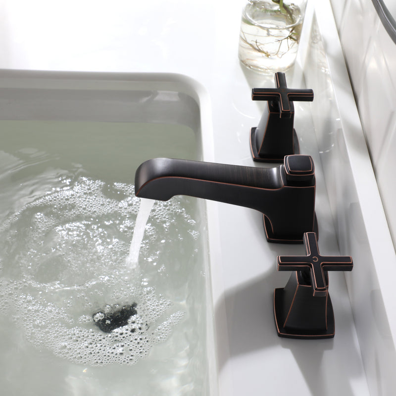 EZANDA Brass 2-Handle Widespread Bathroom Sink Faucet with Metal Pop-up Sink Drain & Supply Lines, Oil Rubbed Bronze (1433603)