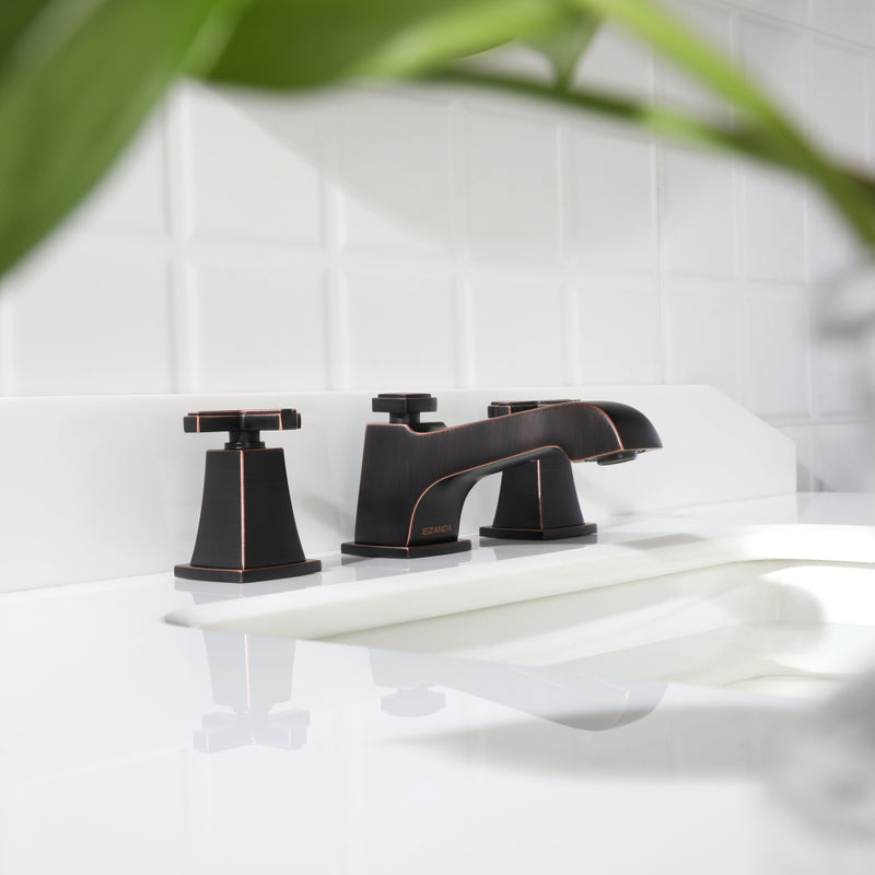 EZANDA Brass 2-Handle Widespread Bathroom Sink Faucet with Metal Pop-up Sink Drain & Supply Lines, Oil Rubbed Bronze (1433603)