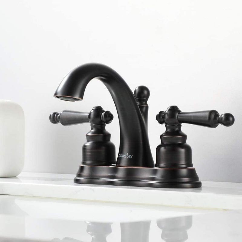 NEWATER Two-Handle Centerset Three Hole Bathroom Sink Faucet with Pop Up Drain Mixer Tap Deck Mounted Oil Rubbed Bronze (016811-2)