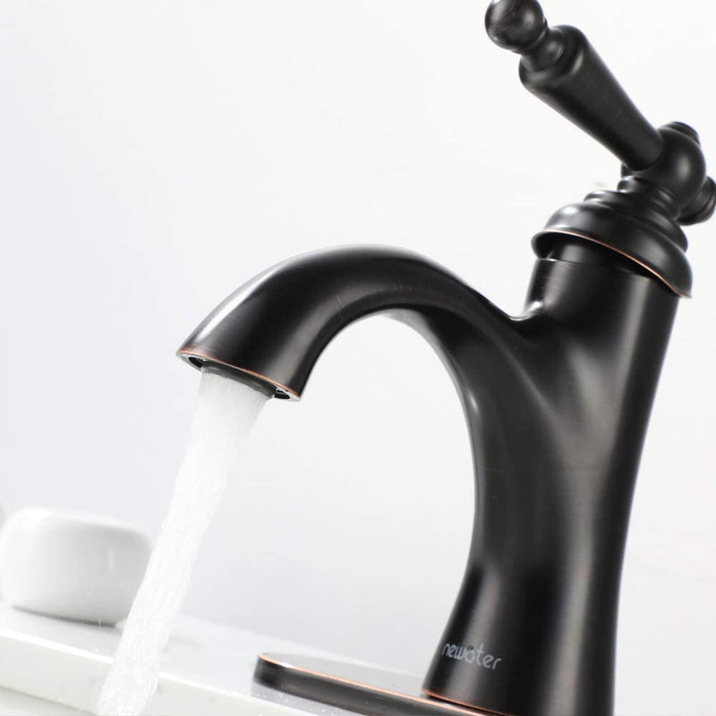 NEWATER Brass Single Handle Bathroom Sink Faucet with Metal Pop-up Sink Drain Assembly Mixer Tap Three Hole Deck Mounted Oil Rubbed Bronze (16811-1)