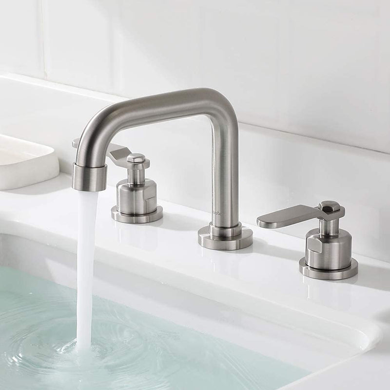 NEWATER Two-Handle Widespread Bathroom Sink Faucet Three Hole Lavatory Faucet with Metal Pop-up Sink Drain Brushed Nickel (2002031)