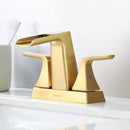 NEWATER Bathroom Sink Two-Handle Waterfall Centerset Faucet Three Hole Pop Up Drain Mixer Tap Deck Mounted Brushed Gold (22231)