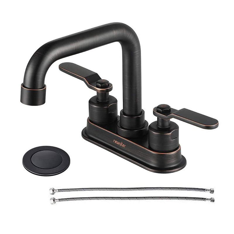 NEWATER 2-Handle 4 Inch Centerset Bathroom Sink Faucet with Metal Pop-up Sink Drain Lavatory Faucet Mixer Tap Deck Mounted Oil Rubbed Bronze (3002021)