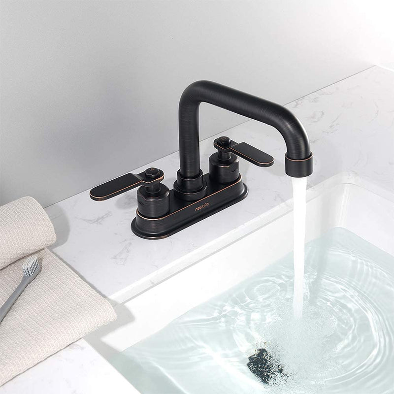 NEWATER 2-Handle 4 Inch Centerset Bathroom Sink Faucet with Metal Pop-up Sink Drain Lavatory Faucet Mixer Tap Deck Mounted Oil Rubbed Bronze (3002021)