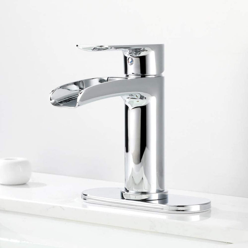 NEWATER Waterfall Spout Bathroom Sink Faucet Basin Mixer Tap Polished Chrome Single Handle（71011）