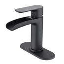 NEWATER Waterfall Spout Brass Bathroom Sink Faucet Basin Mixer Tap Matte Black Single Handle 78171