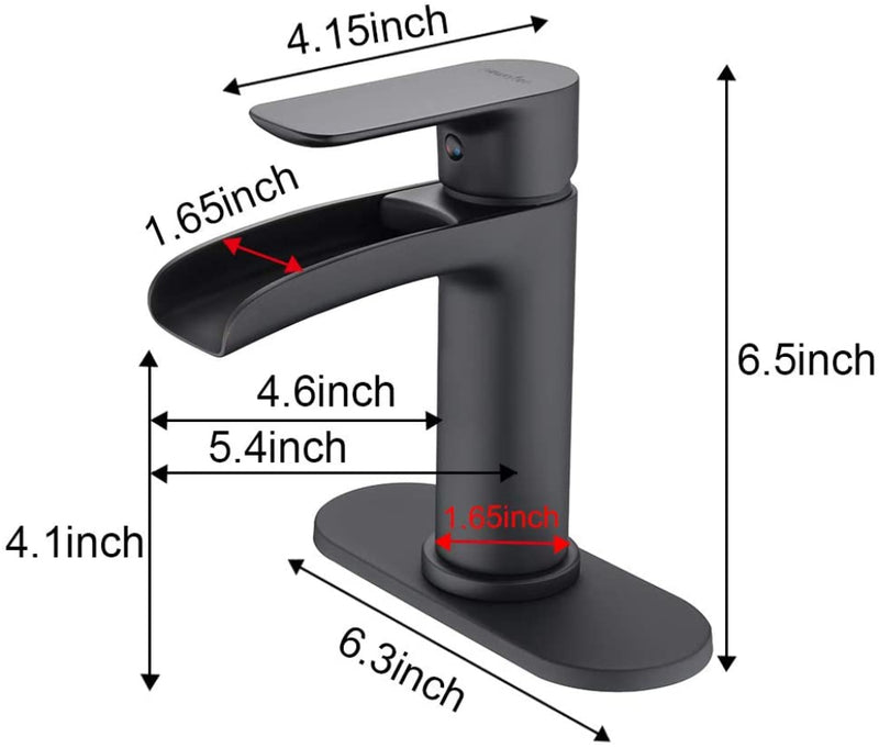 NEWATER Waterfall Spout Brass Bathroom Sink Faucet Basin Mixer Tap Matte Black Single Handle （78171）