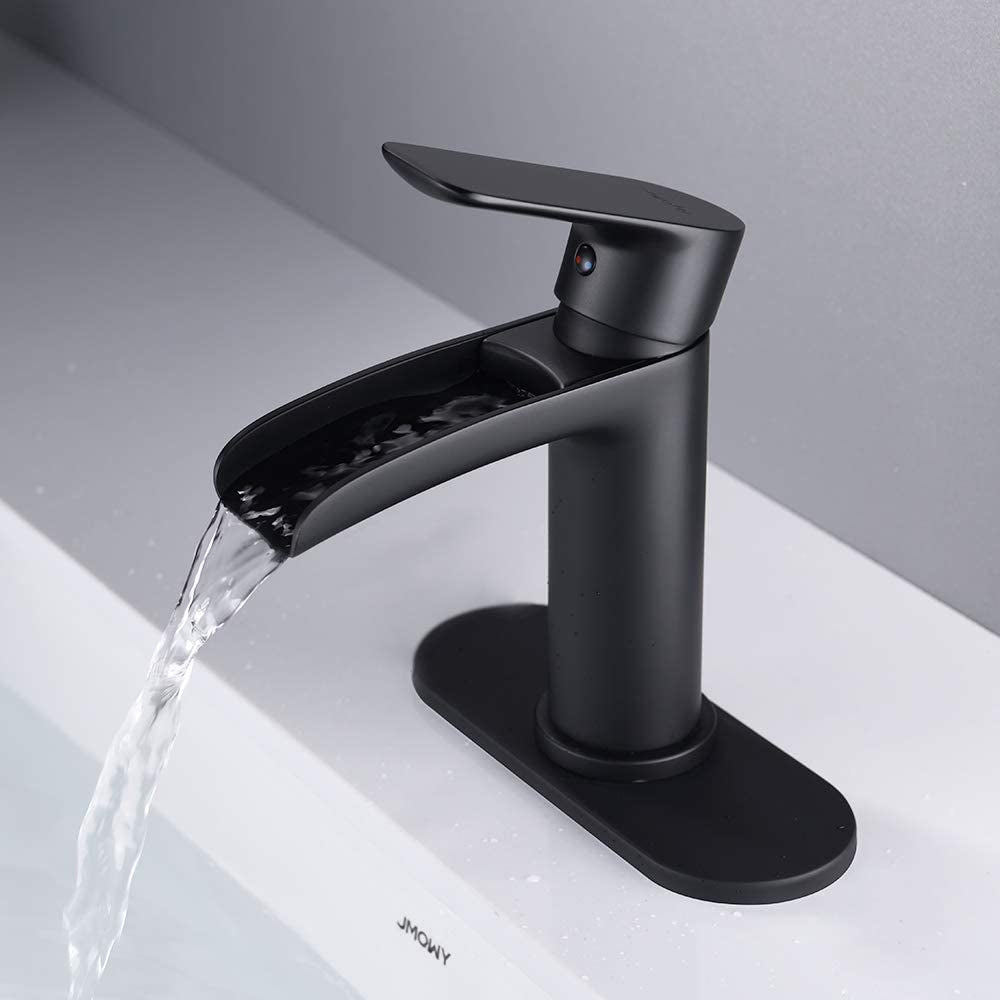 Contemporary Black Brass Waterfall Kitchen Faucet with Pull-Out Sprayer