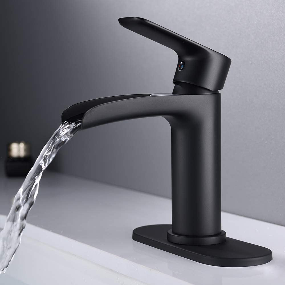 NEWATER Waterfall Spout Brass Bathroom Sink Faucet Basin Mixer Tap Mat, image size:1000x1000