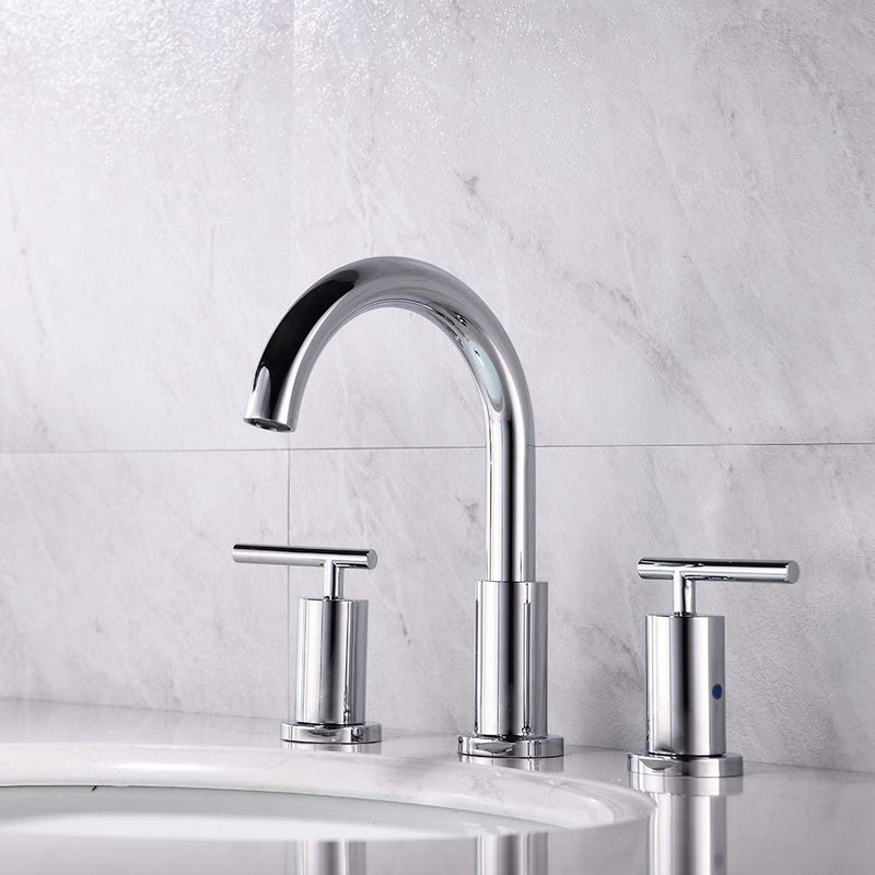 NEWATER 2-Handle 8 inch Widespread Three Hole Bathroom Sink Faucet Supply Lines Basin Faucet Mixer Tap Polished Chrome（CWF030-C）