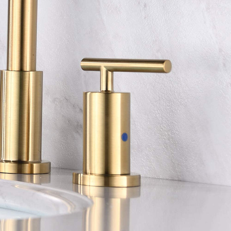 NEWATER 2-Handle 8 inch Widespread Three Hole Bathroom Sink Faucet Supply Lines Basin Faucet Mixer Tap Brushed Gold（CWF030B-BG）
