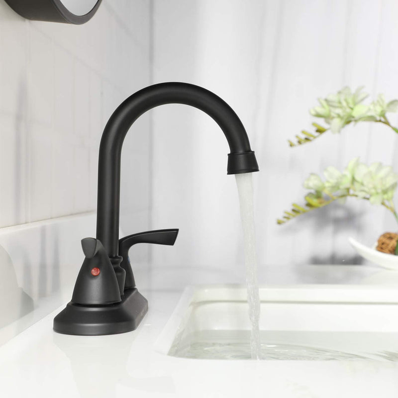 PARLOS 2-Handle Bathroom Bathroom Faucet with Metal Drain Assembly & Supply Lines NSF cUPC Certified, Matte Black (1359104)