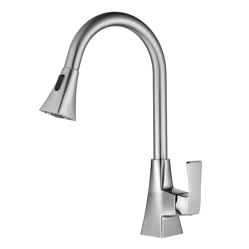 Parlos Single Handle High Arc Brushed Nickel Pull Out Kitchen Faucet,Single Level Stainless Steel Kitchen Sink Faucets with Pull Down Sprayer (13636)