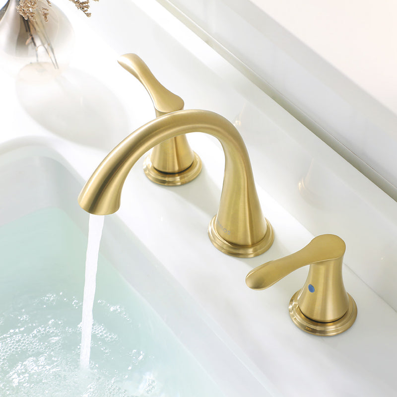 PARLOS 2-handle Bathroom Faucet Brushed Gold with Pop-up Drain & Supply Lines, Demeter,1.5GPM  (1364708)