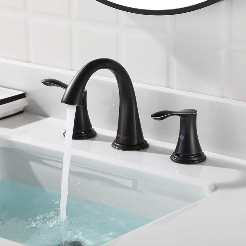 PARLOS 2 Handles Widespread Bathroom Faucet with Pop Up Sink Drain and Supply Lines, Oil Rubbed Bronze, Demeter,1.5GPM (13648)