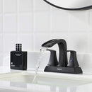 PARLOS 2 Handles Centerset Bathroom Sink Faucet Brass Waterfall Spout with All Metal Pop-up Drain and Faucet Supply Lines, Matte Black, 1.2GPM, Doris 1406804P