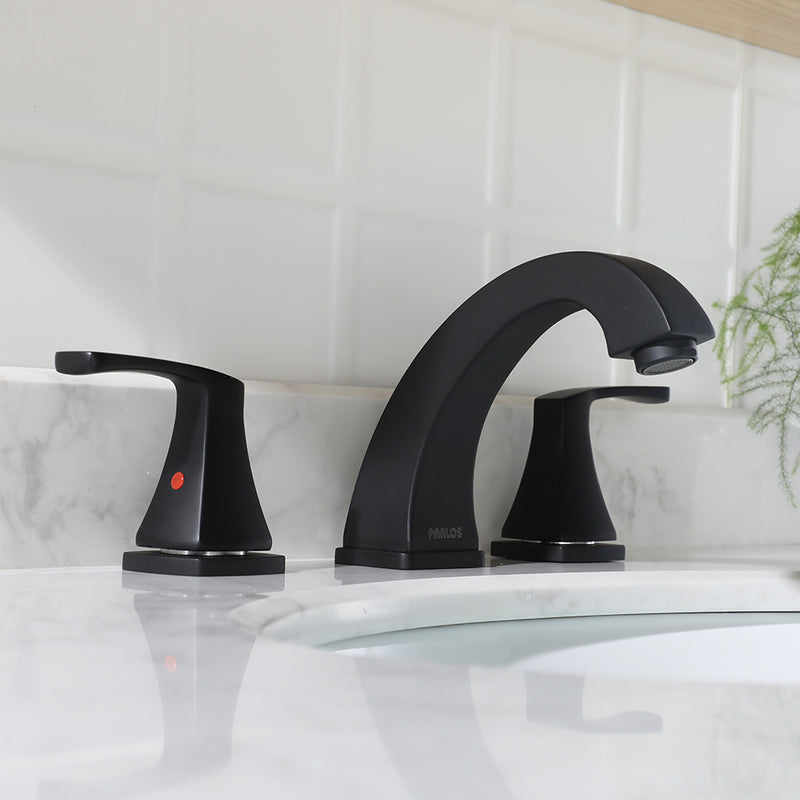 PARLOS Widespread Double Handles Bathroom Faucet with Pop Up Drain and cUPC Faucet Supply Lines, Matte Black,1.5GPM (14258)